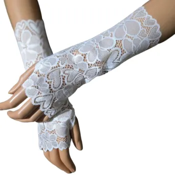 białe mitenki na kciuk serca koronka