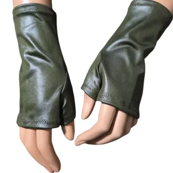 zielone mitenki z palcem skóra