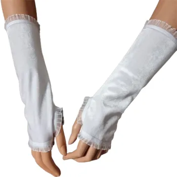 welurowe mitenki do ślubu z falbanką