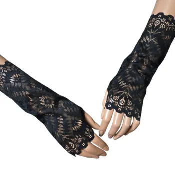 gotyckie piękne mitenki z koronki czerń