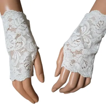 beżowe mitenki z koronki