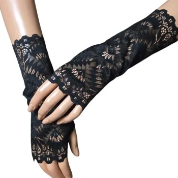 czarne mitenki na kciuk koronka w kwiaty