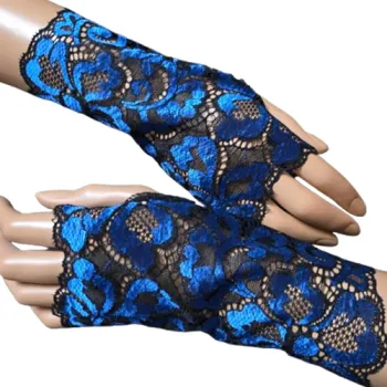 czarno niebieskie mitenki z koronki