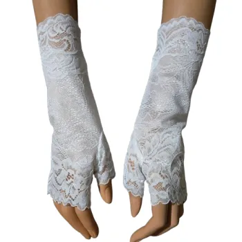 ślubne mitenki z palcem biała koronka