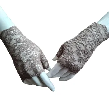 khaki mitenki z koronki