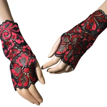 koronkowe mitenki czarno czerwone na kciuk