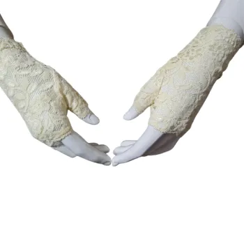 mitenki z żółtej koronki