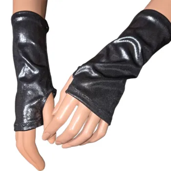 błyszczące mitenki srebro czerń